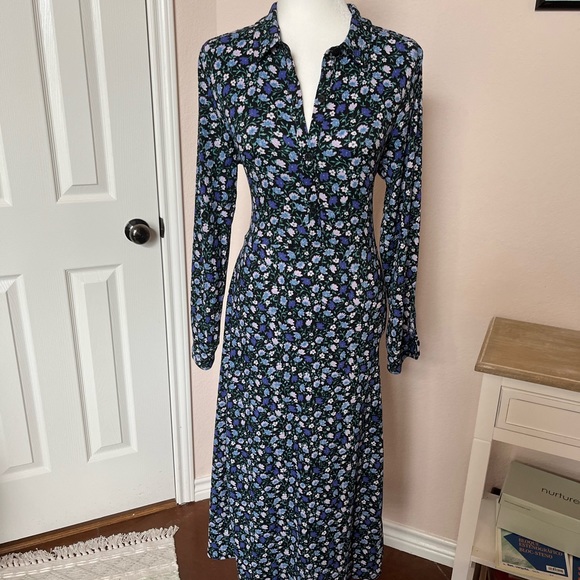 NWT River Island Navy/Multi Color Floral Midi Shirt Dress - Picture 12 of 15